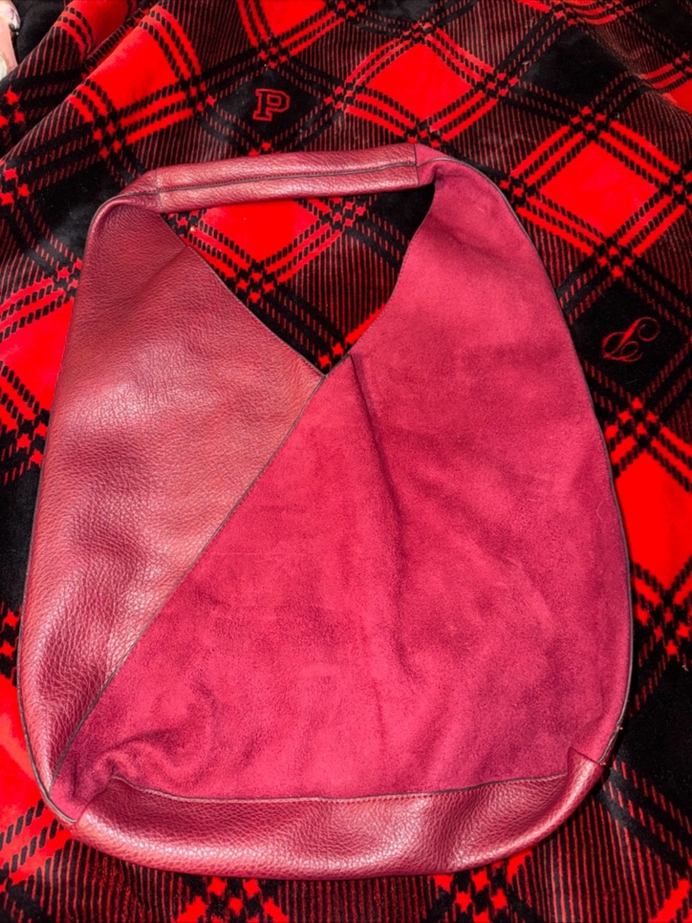 Source Unknown Burgundy Suede & Leather Hobo Bag